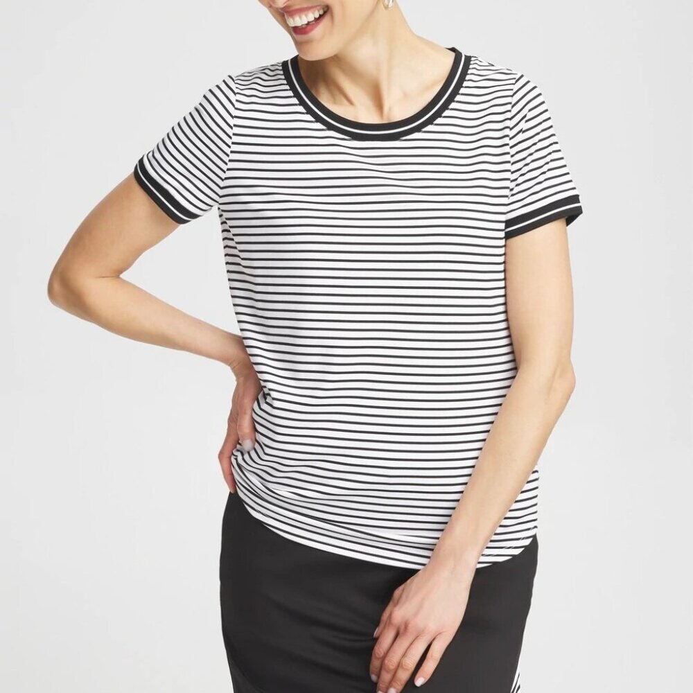 CHICOS | Zenergy® UPF Knit Stripe Tee | Black/White | 3 (16/18-XL)